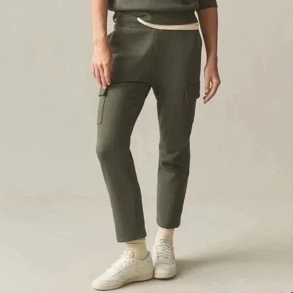 American Giant Sweatpants Womens Small Green Cotton Cargo Pockets Fleece Lined