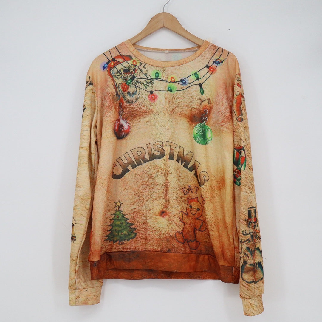 Hairy Chest Ugly Christmas Sweatshirt Funny Holiday 3D Graphic Print Size 8