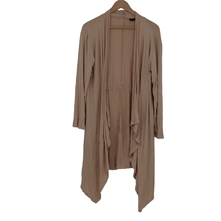 Silk Cotton Open Front Duster Cardigan Tan Long Waterfall Lightweight XL
