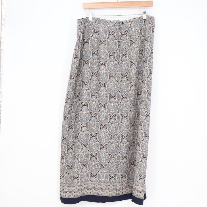 Emma James Liz Claiborne Navy Blue Paisley Medallion Maxi Skirt Size 16 Slit