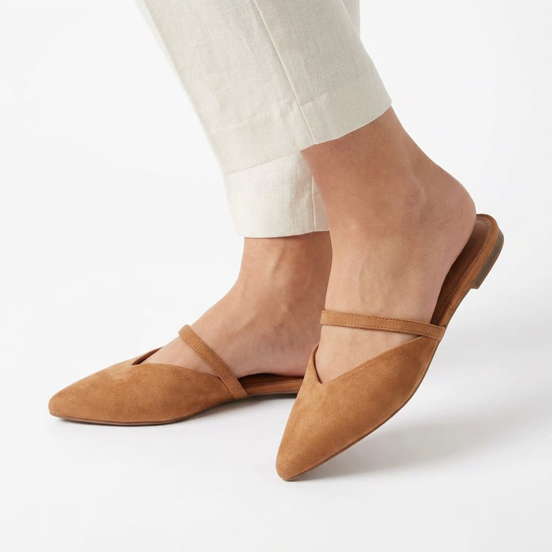 Old Navy Womens Faux Suede Pointed Toe Fashion Mule Flats Camel Tan Size 9 NEW