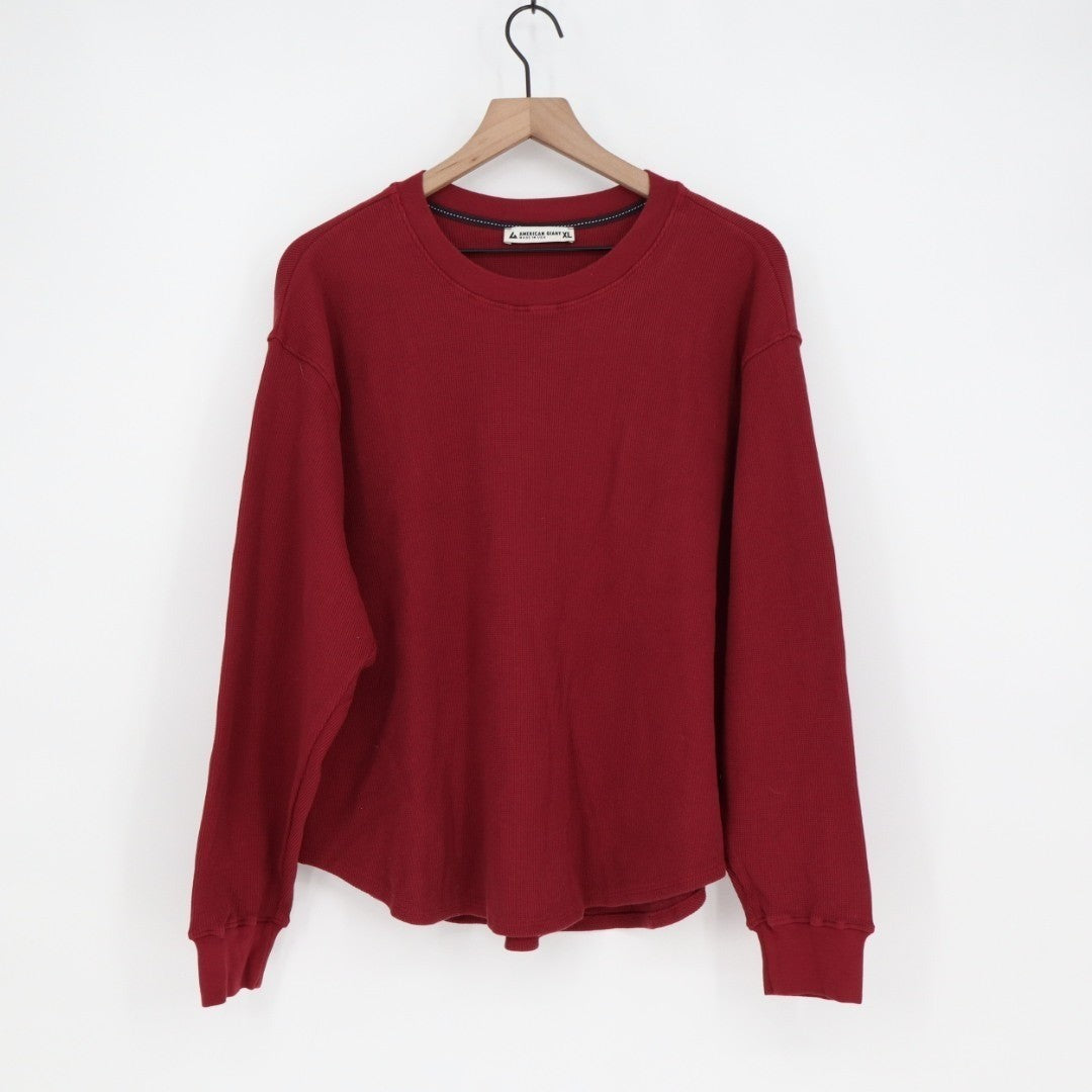 American Giant Thermal T-Shirt Womens XL Maroon Long Sleeve Crew Neck Round Hem