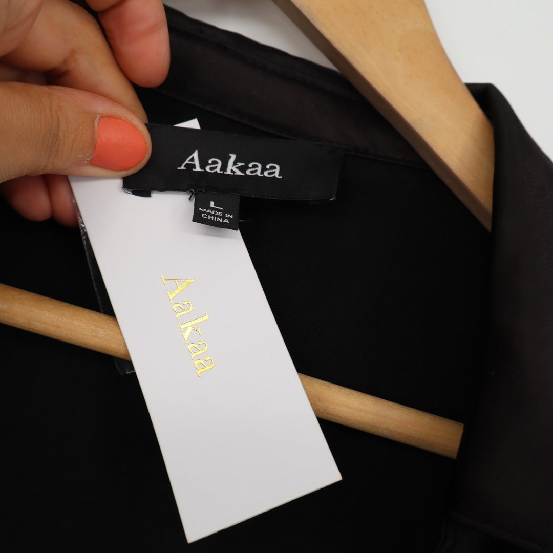 Aakaa Black Long Sleeve Tie Front Collared Crop Top Size Large