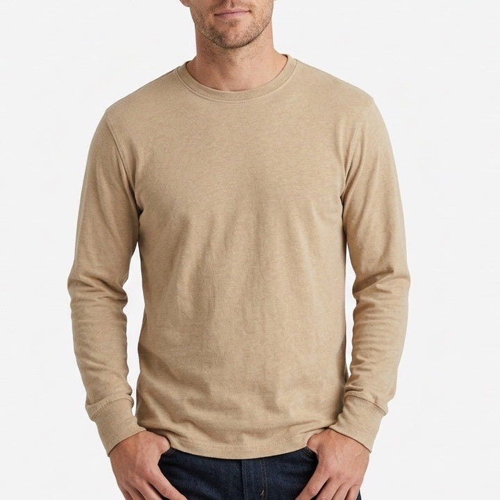 American Giant Premium Slub T-Shirt Mens M Beige Ribbed Long Sleeve Crew Neck