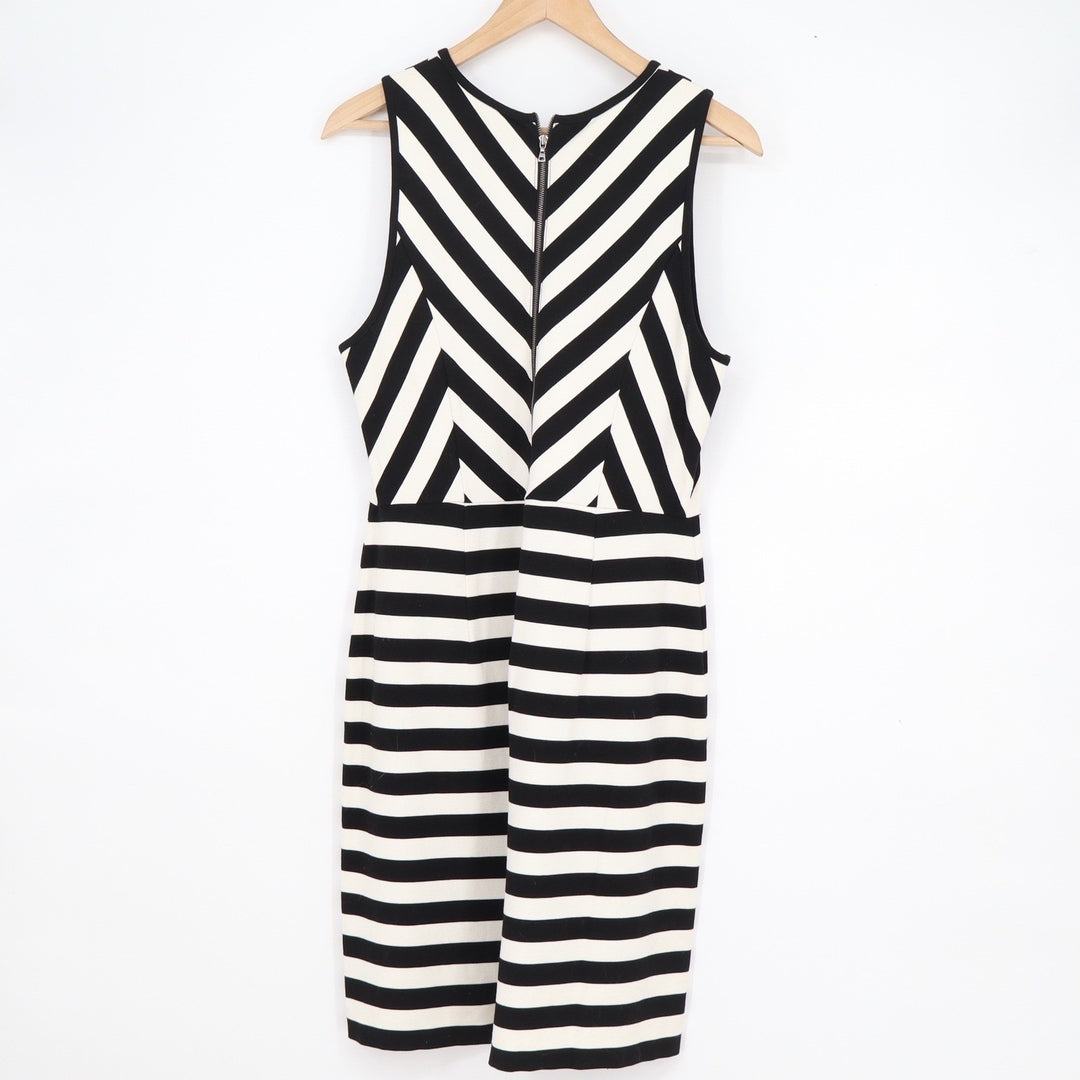 LOFT Black White Striped Chevron Sleeveless Sheath Dress Size 12 Zip Back