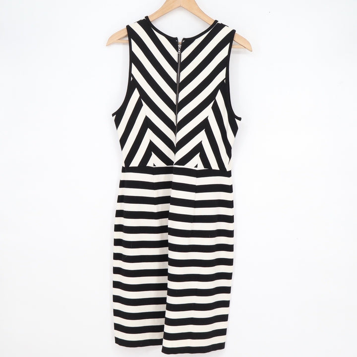 LOFT Black White Striped Chevron Sleeveless Sheath Dress Size 12 Zip Back