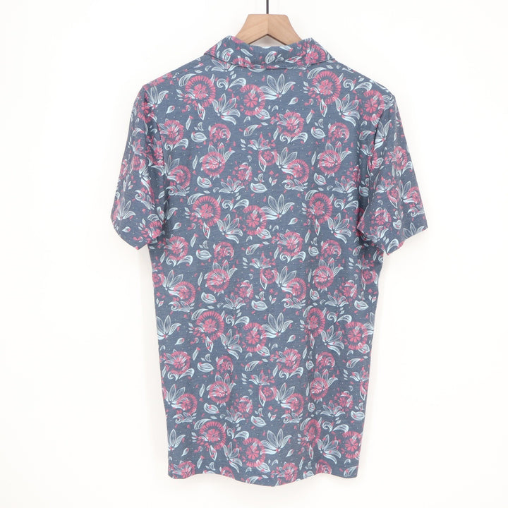 TravisMathew Mens Featherweight Flour Floral Golf Polo Shirt Blue Pink S