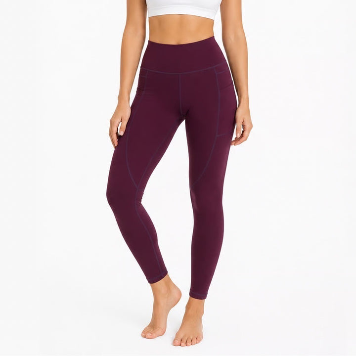 Zyia Active Leggings Womens 6-8 High-Rise Pocket Capri Burgundy Athletic