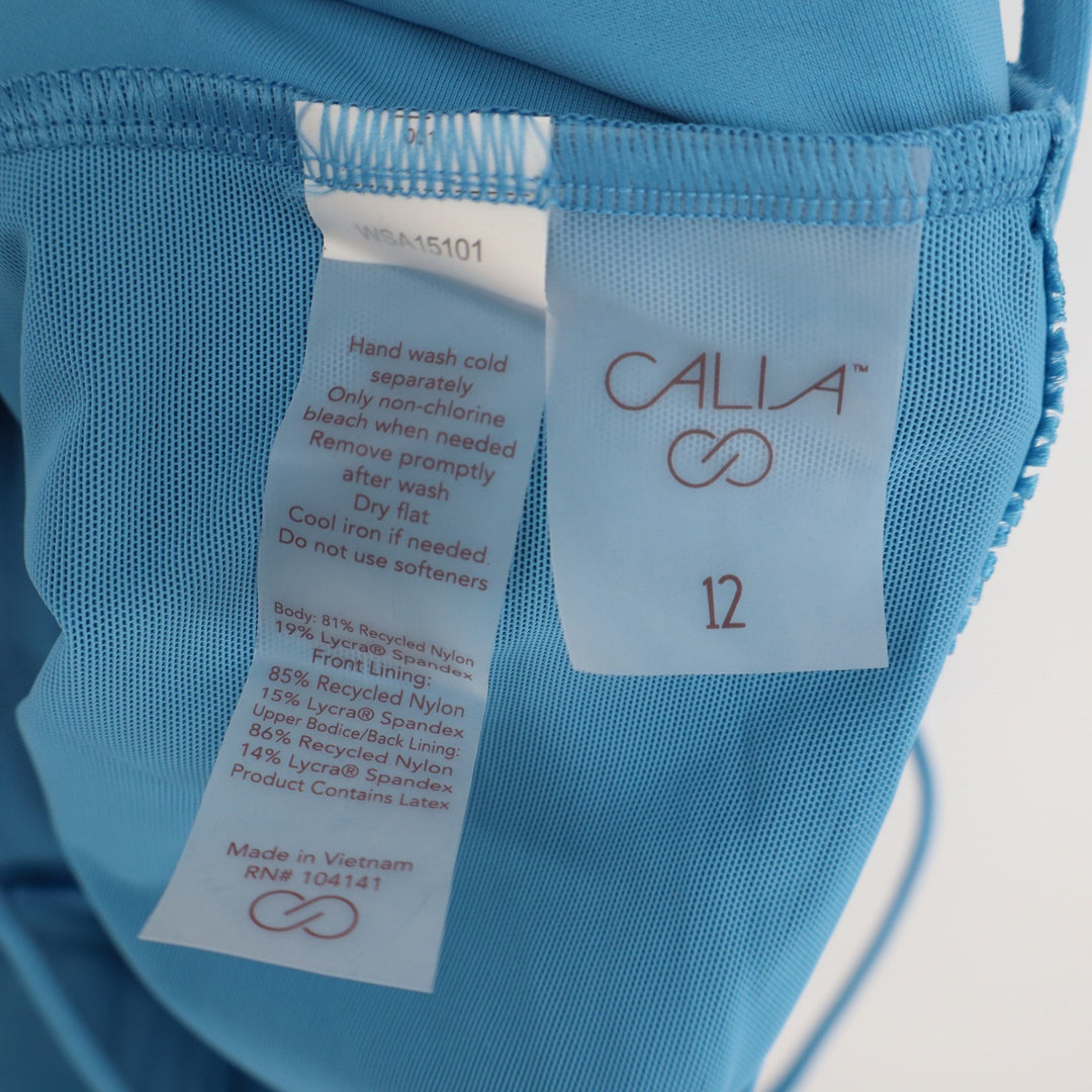 CALIA Womens Triangle Strappy Back One Piece Swimsuit Tranquil Blue 12