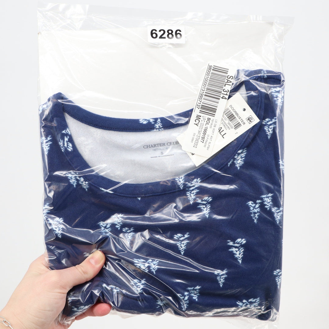 Charter Club Intimate Womens Small Navy Blue Pine Tree Soft Knit Sleep Shirt NEW