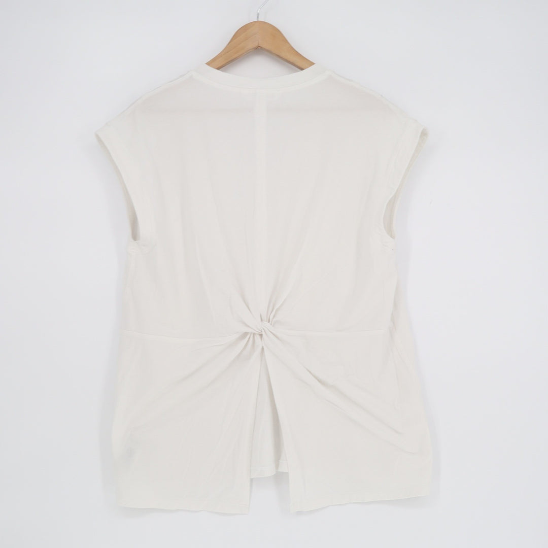 Athleta Renew V-Neck Twist Back Cap Sleeve Tee Cream Off-White Size M