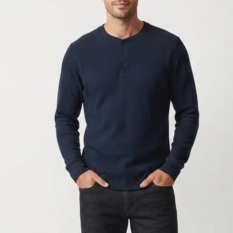 01.ALGO Performance Mens Navy Blue Long Sleeve Henley Shirt Size L Quick Dry SPF