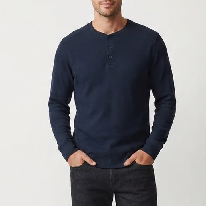 01.ALGO Performance Mens Navy Blue Long Sleeve Henley Shirt Size L Quick Dry SPF