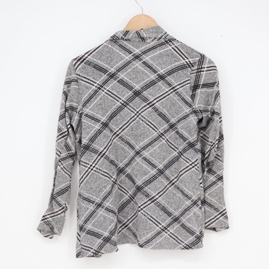 Carol Rose Petites Grey Plaid Open Front Cardigan Shawl Collar Size PL