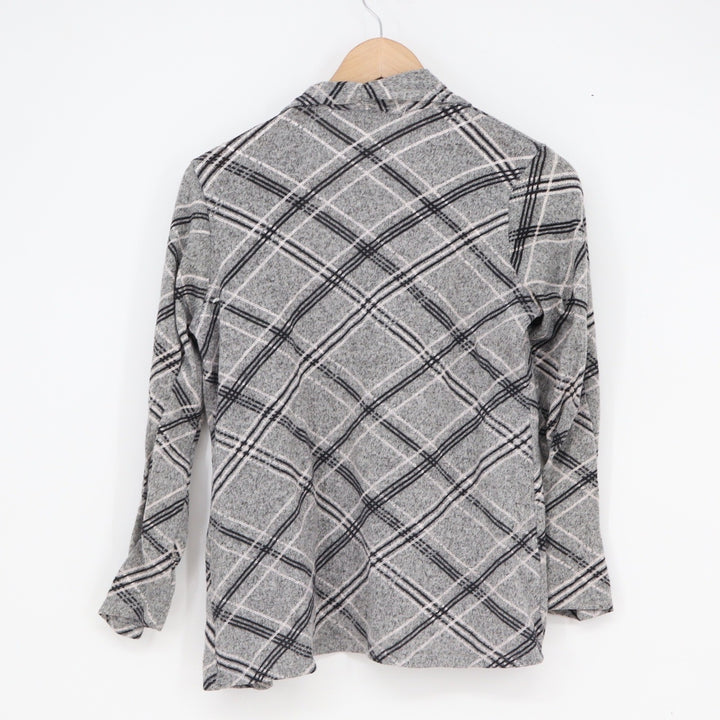 Carol Rose Petites Grey Plaid Open Front Cardigan Shawl Collar Size PL