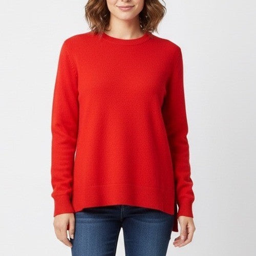 Tahari Sweater Womens Medium Red Knit Ribbed High Low Hem Crew Neck Long Sleeve