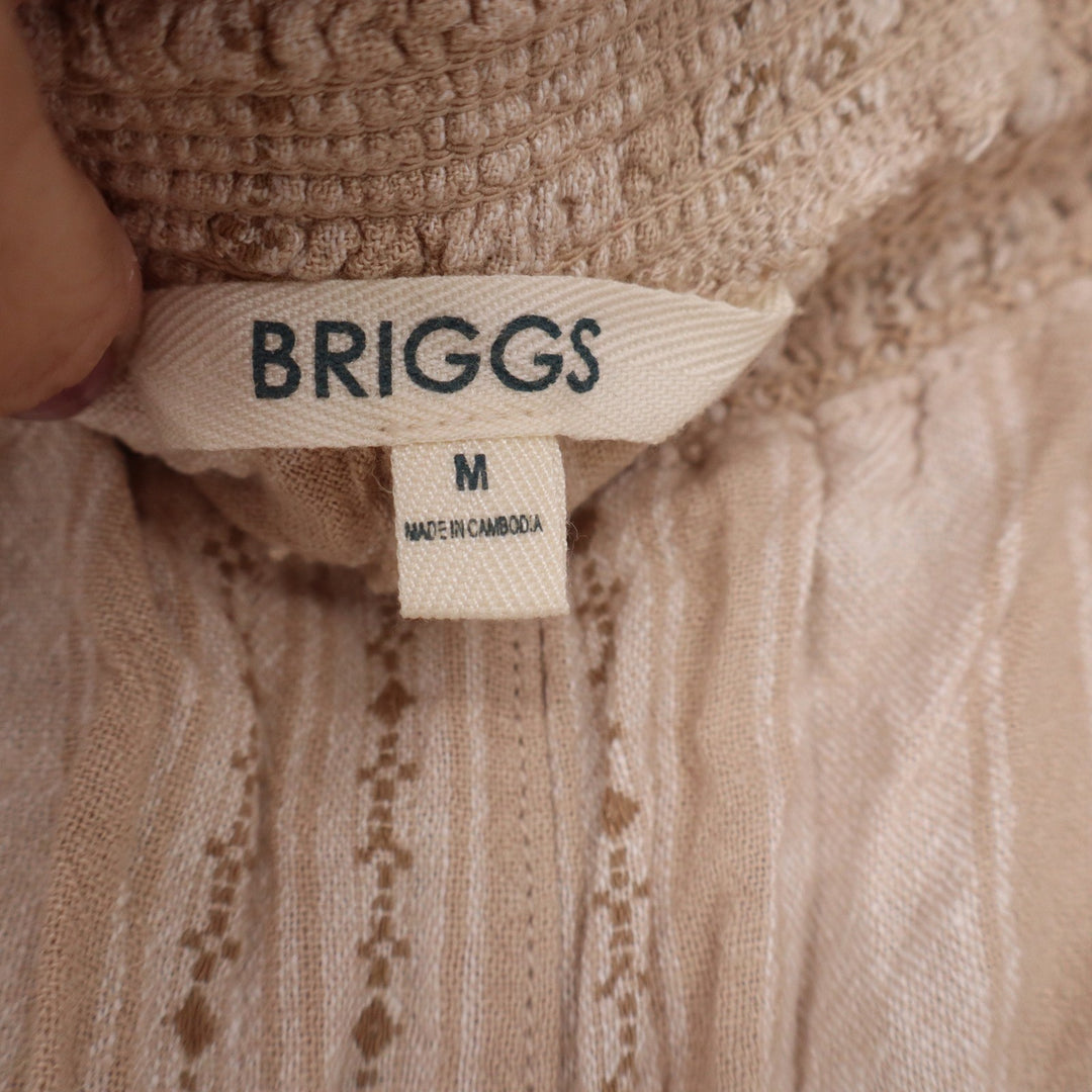 Briggs Womens Linen Blend Striped Wide Leg Pants Beige Smocked Waist Medium