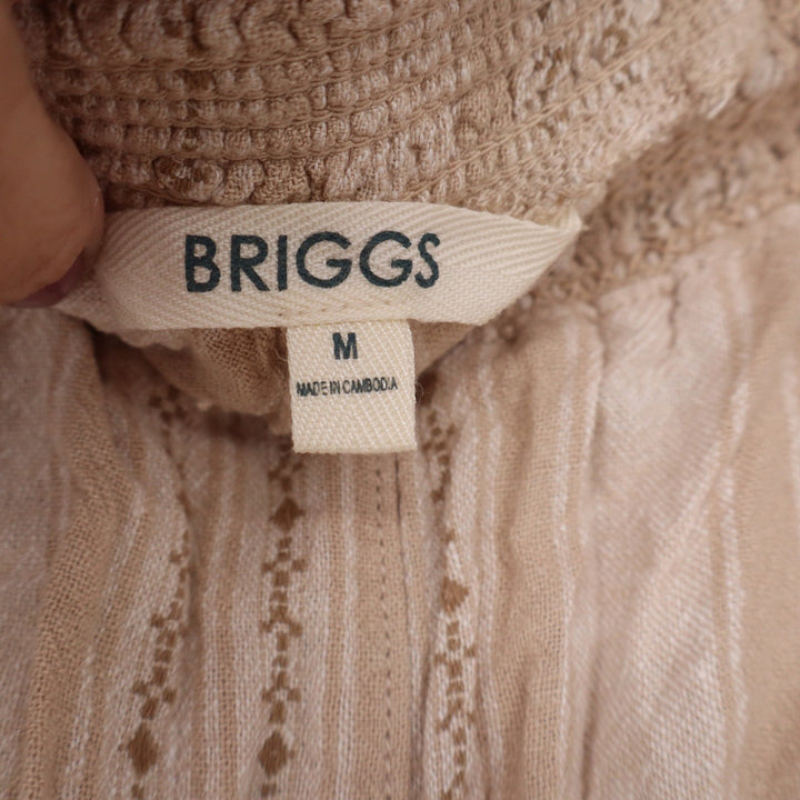 Briggs Womens Linen Blend Striped Wide Leg Pants Beige Smocked Waist Medium