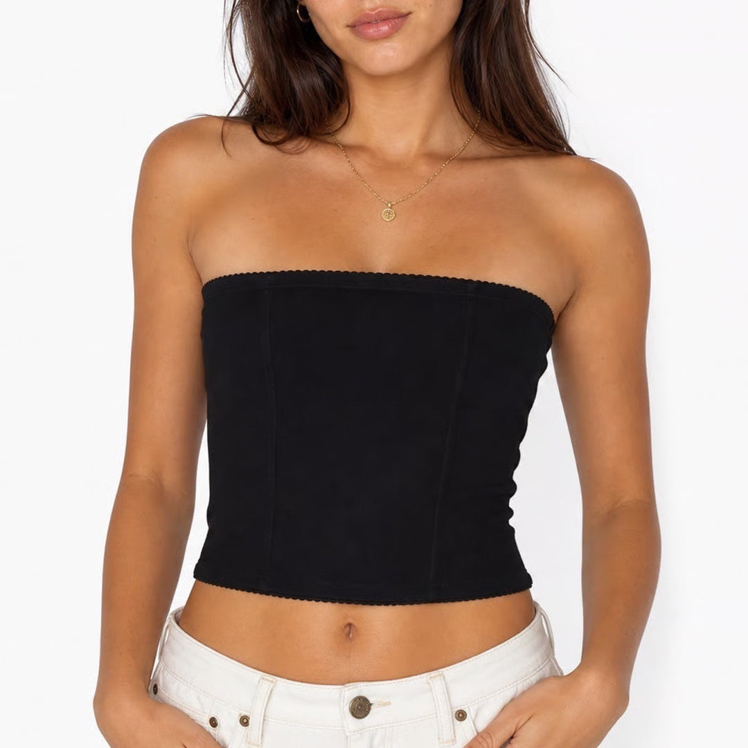 Black Mesh Lace Corset Tube Top Hook Eye Front Strapless XL