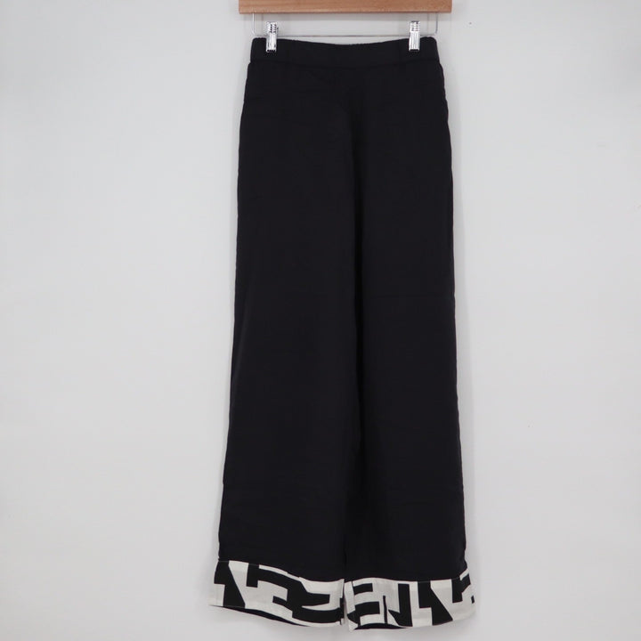 925 Attire Black Wide Leg Trousers Geometric Graphic Hem Pants Womens Medium