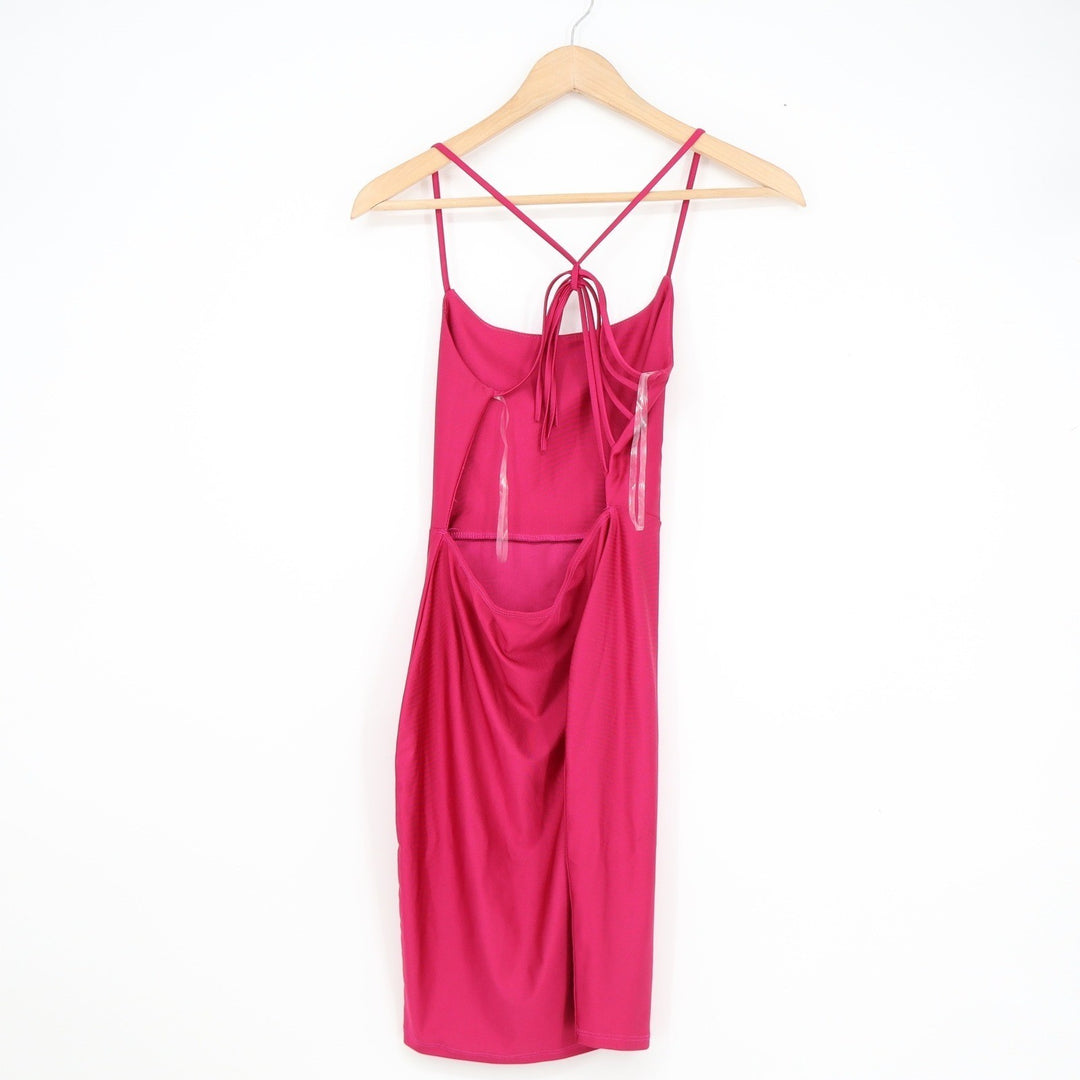 Leyva's USA Magenta Pink Bodycon Mini Dress Lace Up Open Back Small