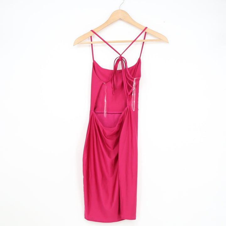 Leyva's USA Magenta Pink Bodycon Mini Dress Lace Up Open Back Small