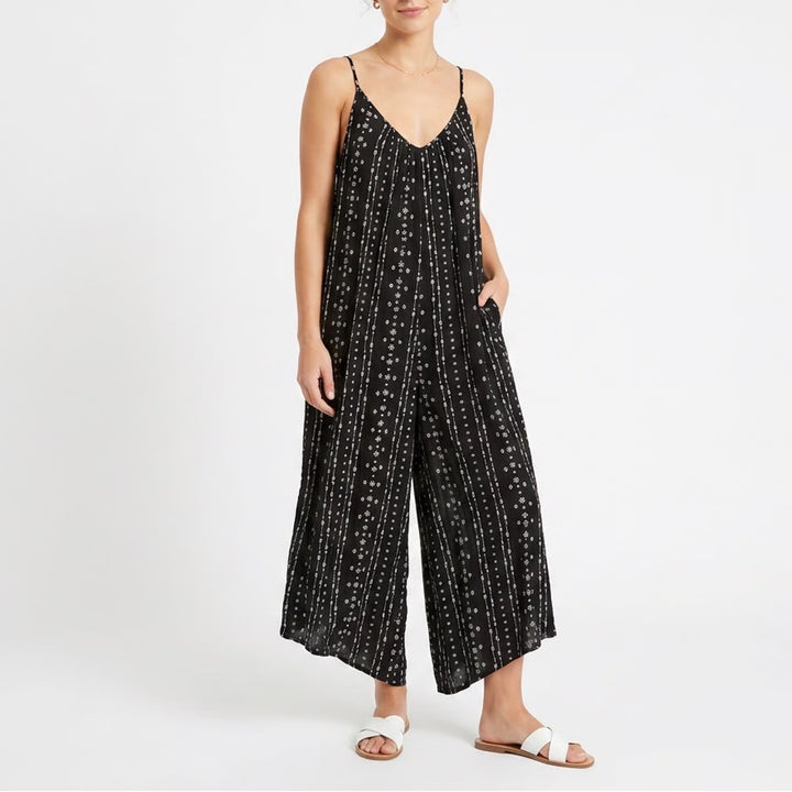 Hem & Thread Black White Geometric Print Spaghetti Strap Romper L4777 Small