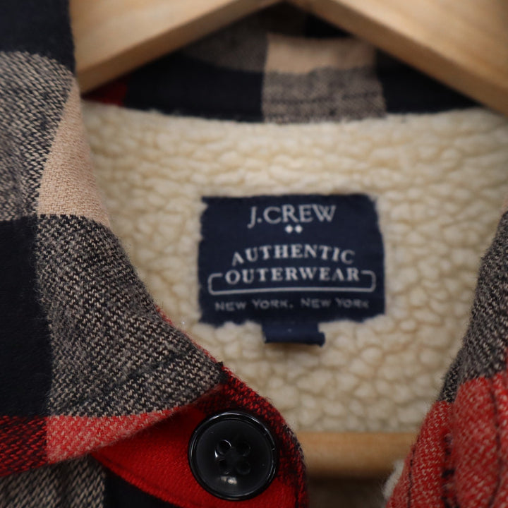 J.Crew Mens Red Buffalo Plaid Sherpa Lined Flannel Shirt Jacket Small