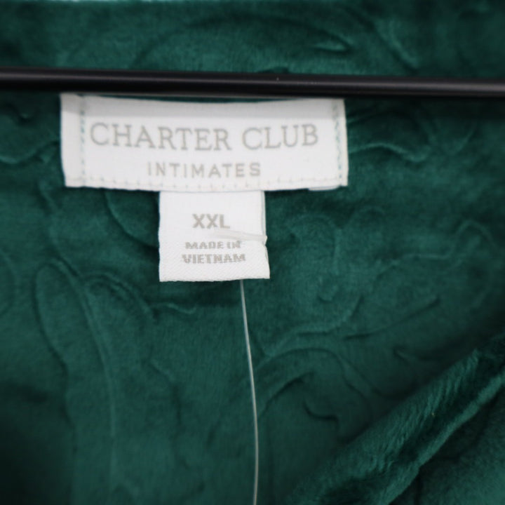 Charter Club Sleepwear Robes Womens 2XL Green Embossed Velour Cozy Zip-Front