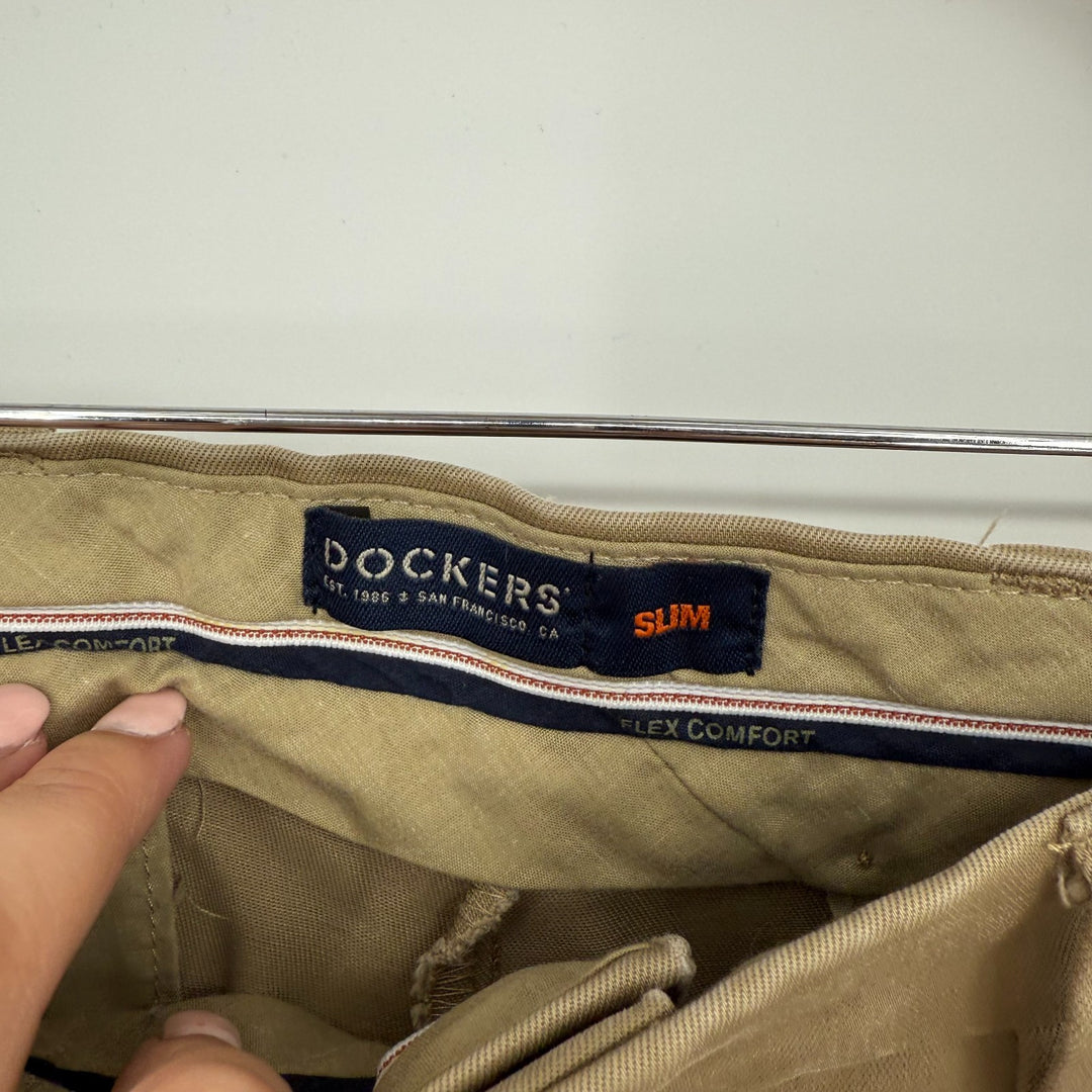 Dockers Flex Comfort Pants Mens 32 X 32 Khaki Slim Fit Cotton Stretch Skinny Leg
