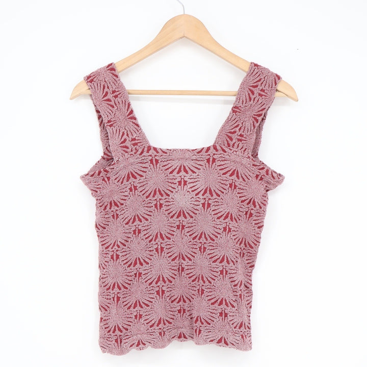 Crystal Sky Womens Burgundy Mauve Popcorn Knit Sunburst Tank Top L/XL