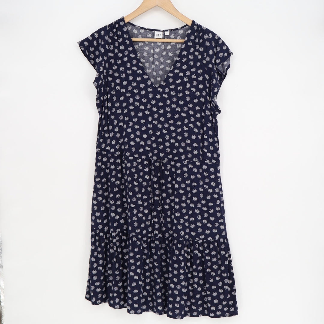Gap Shift Dress Womens Medium Blue Printed V-Neck Pleated Sleeveless Pullover