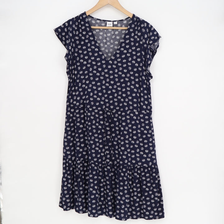 Gap Shift Dress Womens Medium Blue Printed V-Neck Pleated Sleeveless Pullover