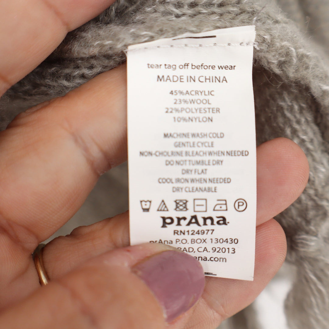 Prana Womens Oatmeal Beige Cable Knit Wool Blend Fringe Cardigan Sweater Size L