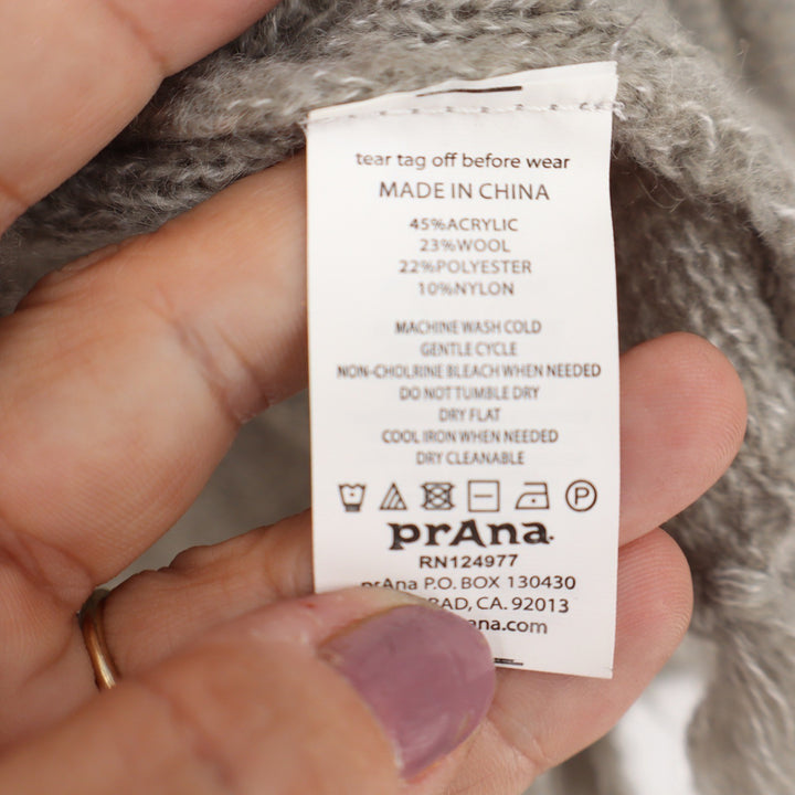 Prana Womens Oatmeal Beige Cable Knit Wool Blend Fringe Cardigan Sweater Size L