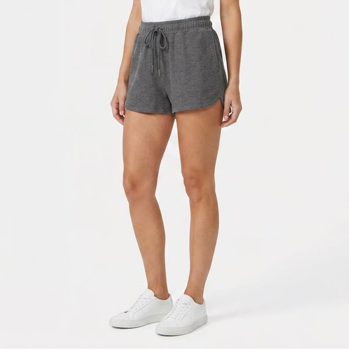 Shorts Womens Medium Charcoal Gray Waffle Knit Drawstring Waist Slash Pockets