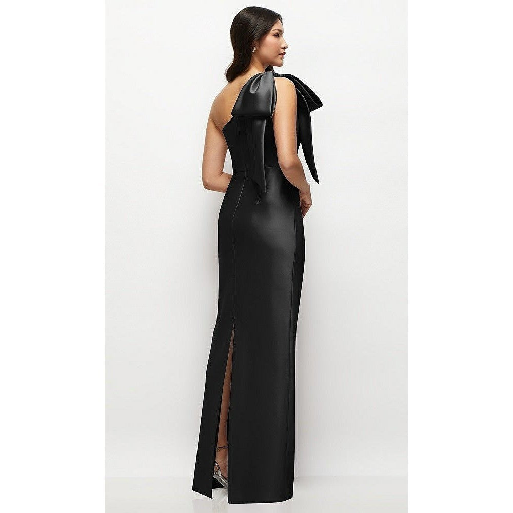 Alfred Dunner Oversized Bow One-Shoulder Satin Column Maxi Dress Size 8