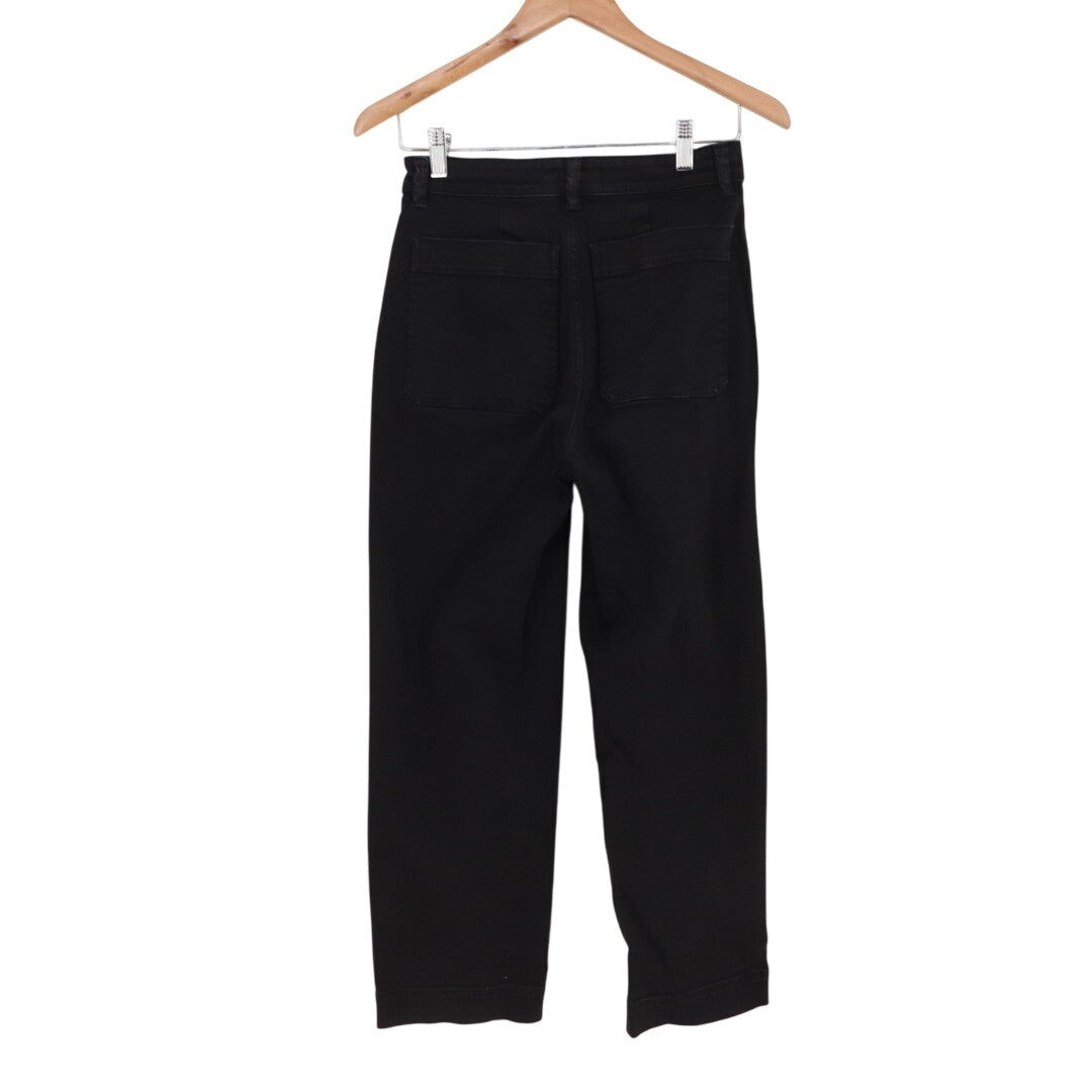 Everlane Crop Pants Womens 2 Black Cotton Stretch Slash Pockets Straight Leg
