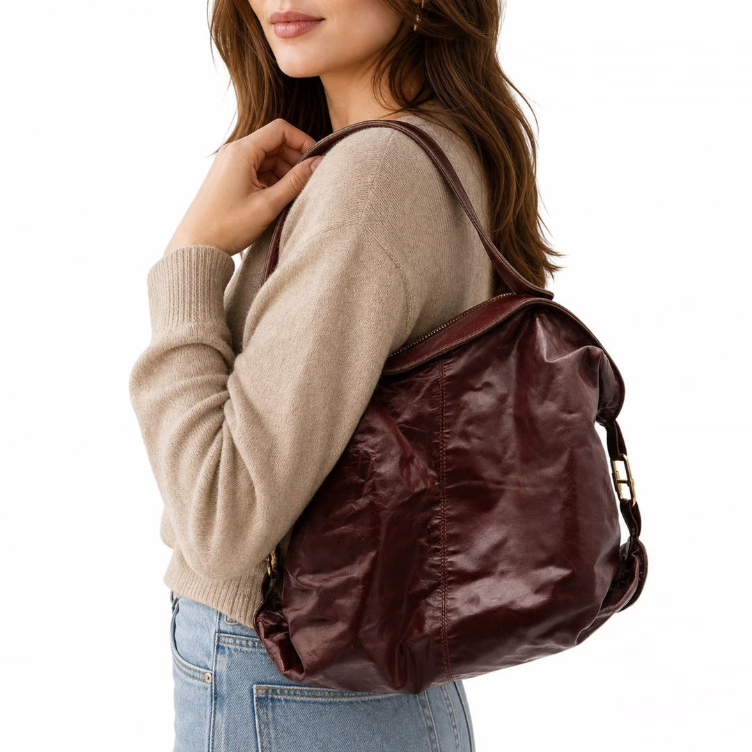 Unbranded Hobo Bag Womens OS Slouchy Burgundy Leather Large Zip Top Good
