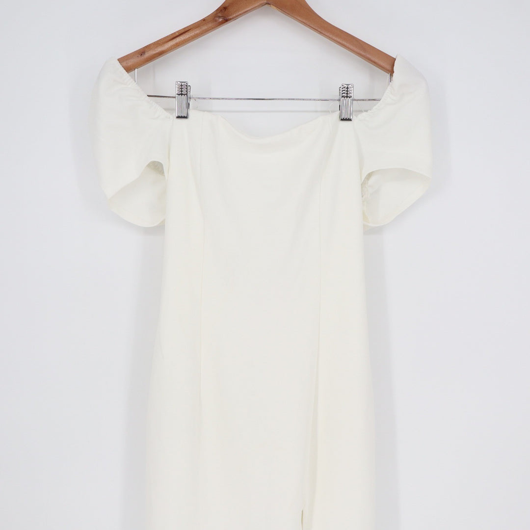 Lulus White Off The Shoulder Puff Sleeve Maxi Dress Side Slit Size L Formal