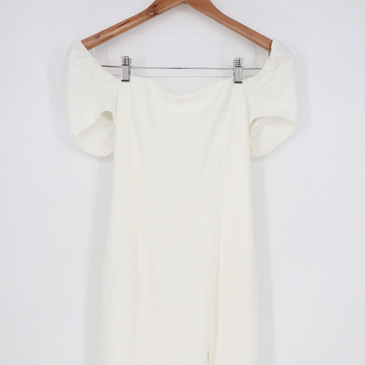 Lulus White Off The Shoulder Puff Sleeve Maxi Dress Side Slit Size L Formal