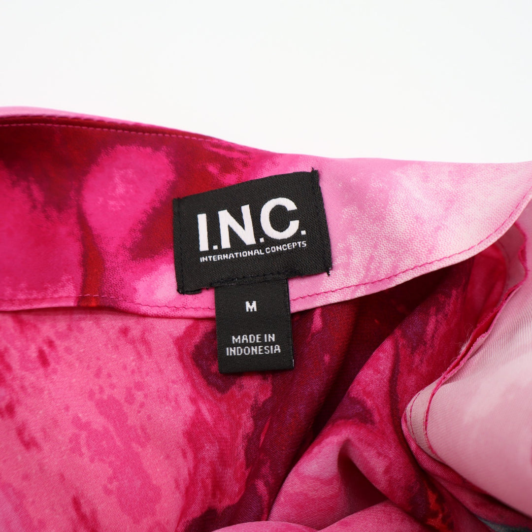 INC International Concepts One Shoulder Blouse Top Womens M Pink Abstract Print