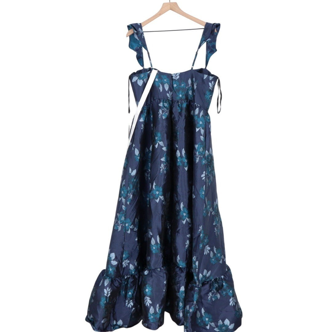 Dessy Collection Midnight Navy Floral Damask Maxi Dress Size 16R