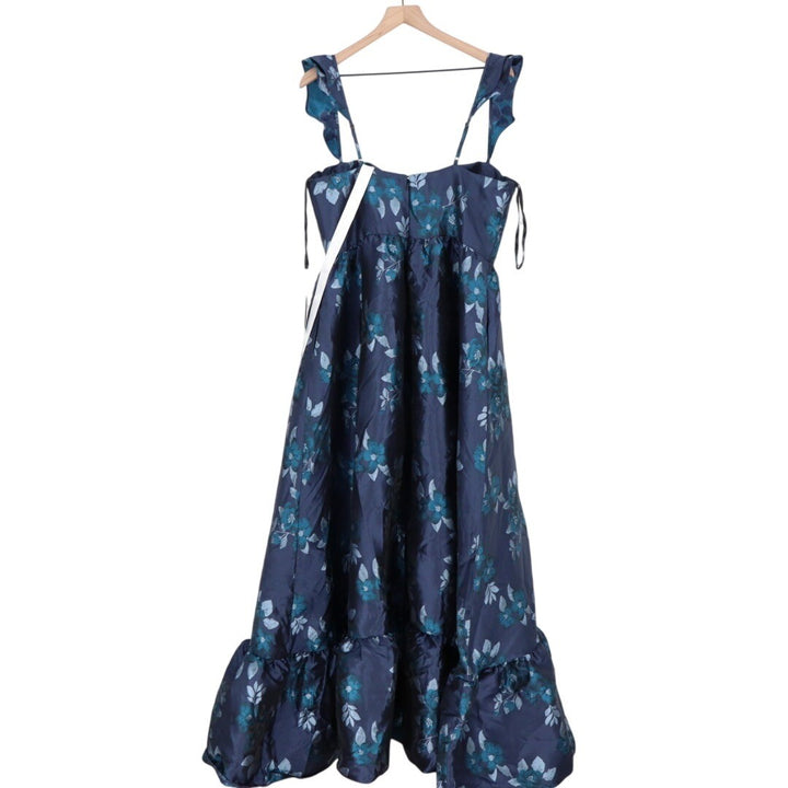 Dessy Collection Midnight Navy Floral Damask Maxi Dress Size 16R