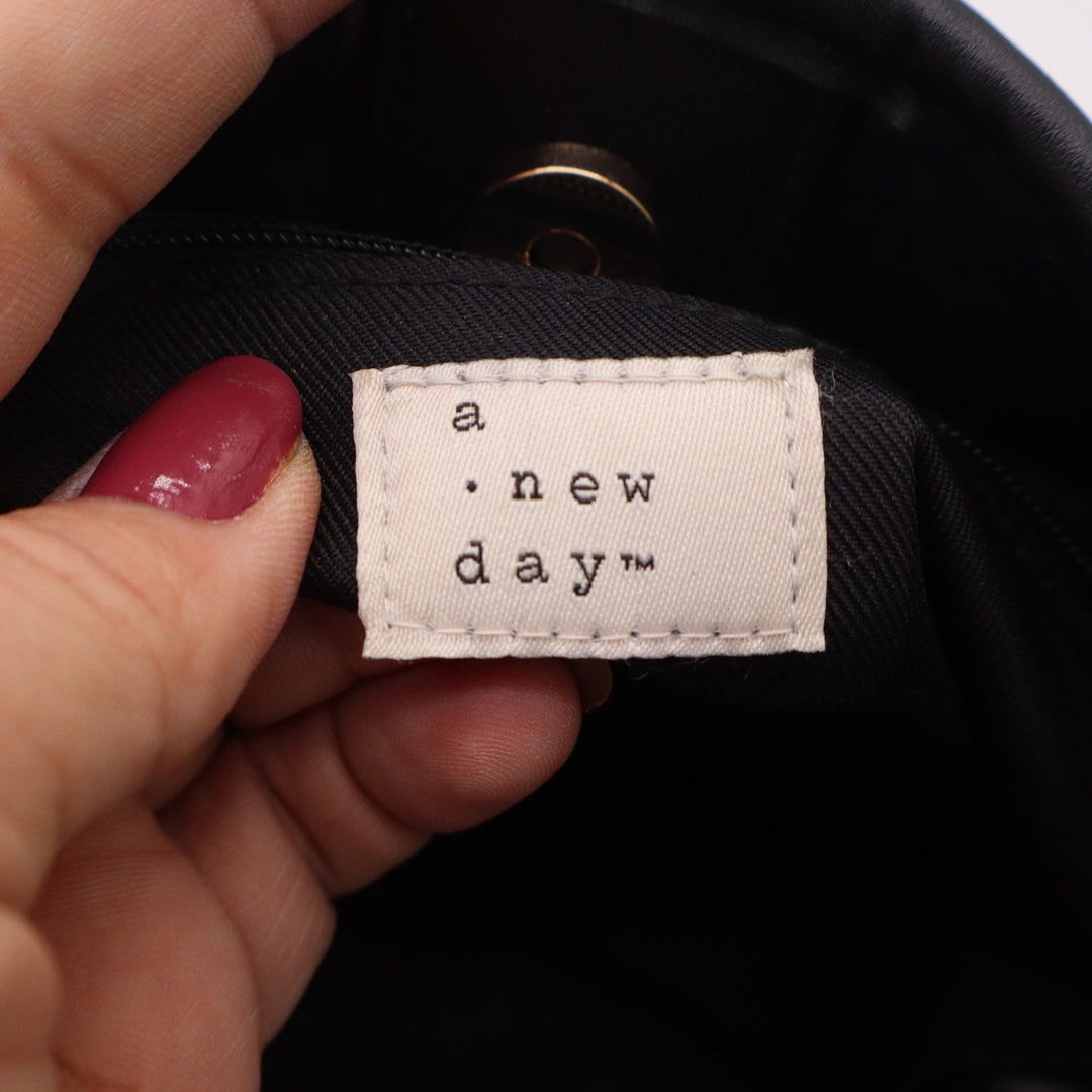 A New Day Black Woven Vegan Leather Crossbody Bag Gold Hardware Braided Strap