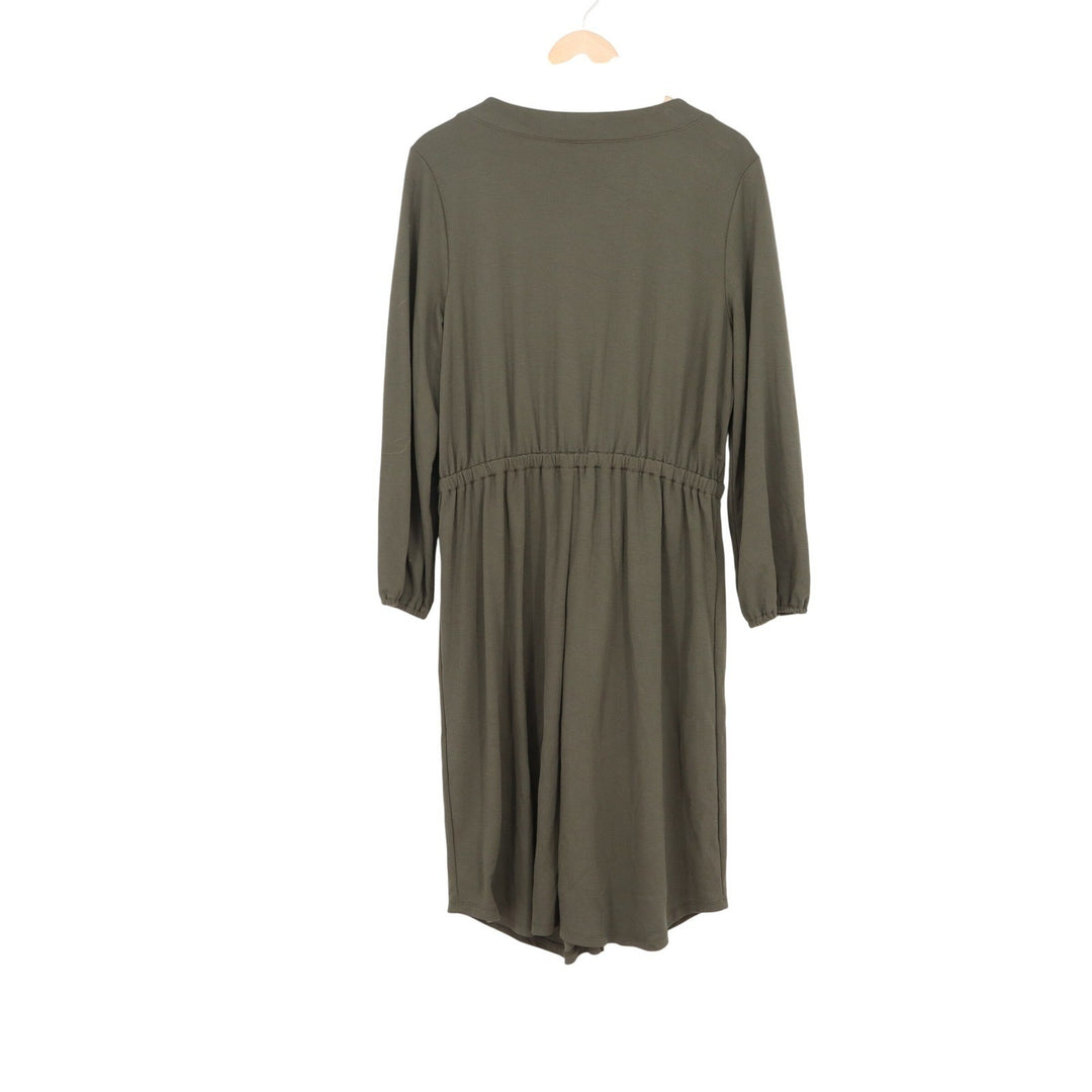 Old Navy Womens Olive Green Button Front Utility Midi Dress Large Drawstring L