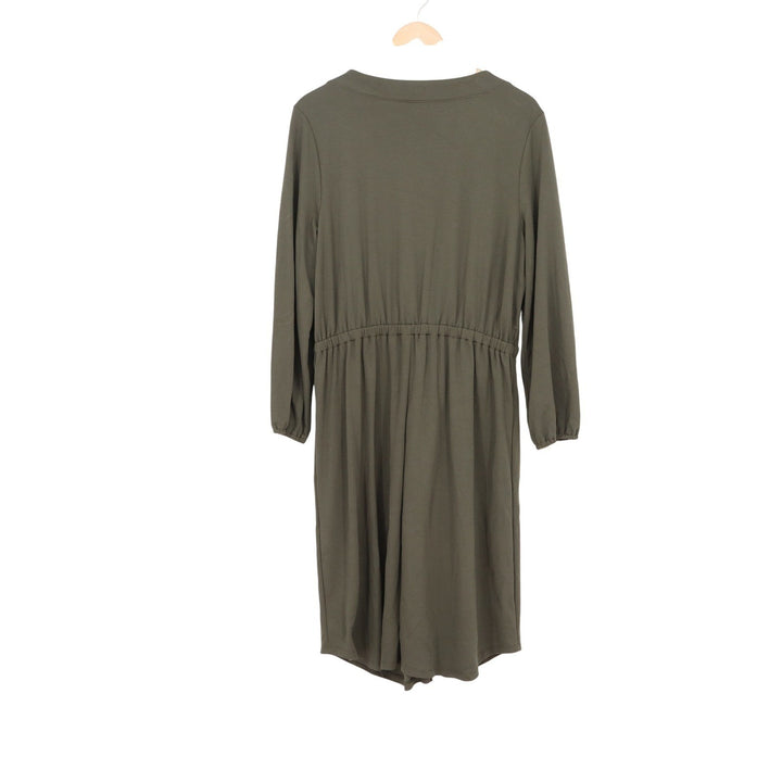 Old Navy Womens Olive Green Button Front Utility Midi Dress Large Drawstring L