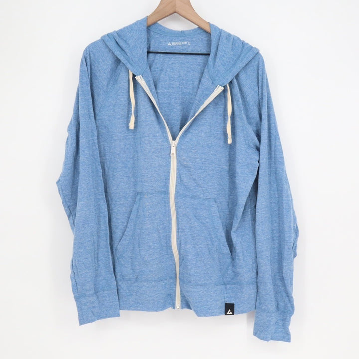 American Giant Lightweight Full Zip Hoodie Women L Heather Blue Tri Blend Jersey