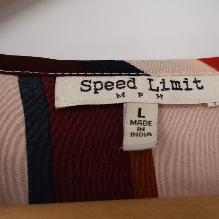 Speed Limit MPH Womens V-Neck Striped Blouse Rust Burgundy Button Shoulder L