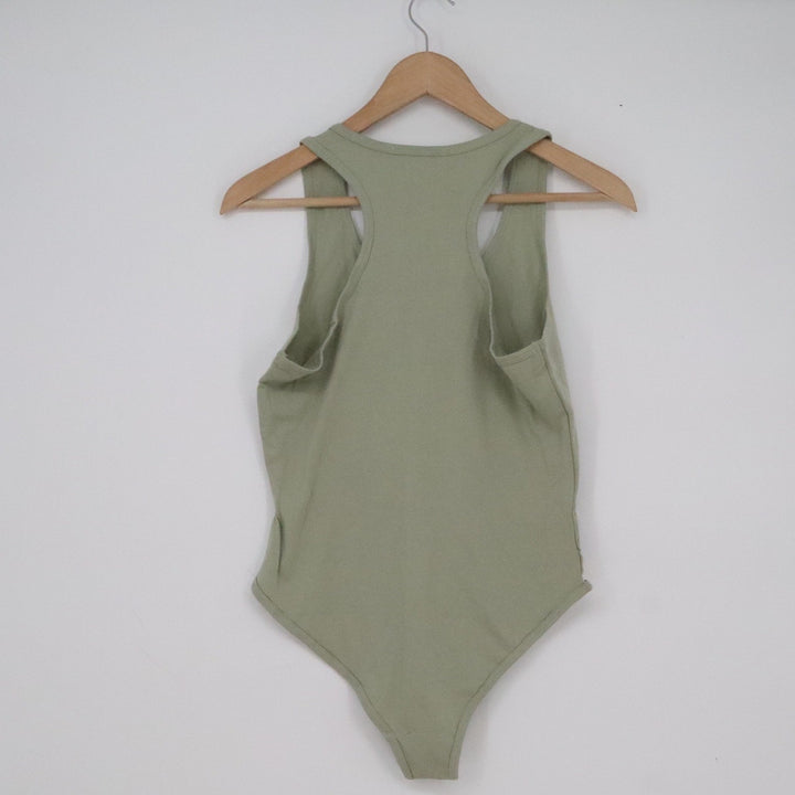 Zenana Womens Sage Green Ribbed Racerback Bodysuit Size L